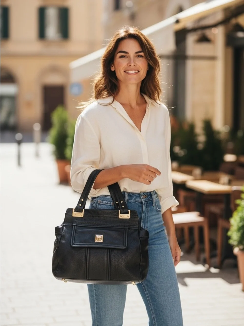 Classic Kate Spade Black Leather Satchel Handbag with Gold Hardware